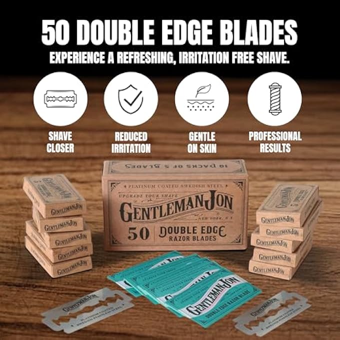 جنتلمان جون Gentleman Jon 50Pack شفرات حلاقة مزدوجة الحافة البلاتينية شفرات الحلاقة السويدية الممتازة السويدية المصنوعة من الفولاذ المقاوم للصدأ شفرات مطلية بالبلاتين لحلاقة ناعمة ومريحة تناسب معظم شفرات الحلاقة الآمنة - Image 2