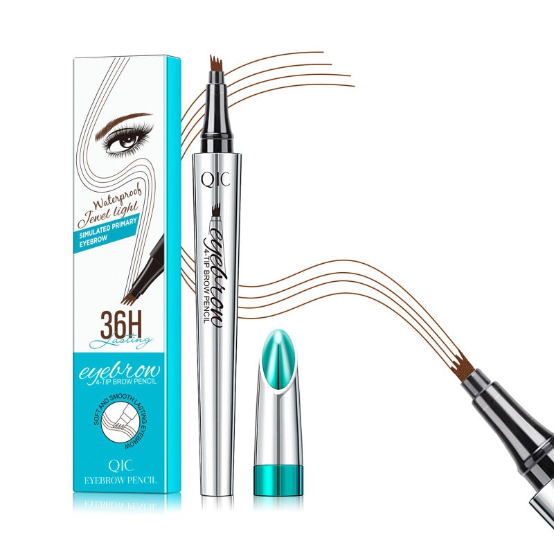 QIC Eyebrow 4 Tip Brow Pencil, Microblading Pen Waterproof Long-Lasting with Upgrade Micro-Fork Tip Applicator for Natural Brows (Reddish Brown-03) - Image 1