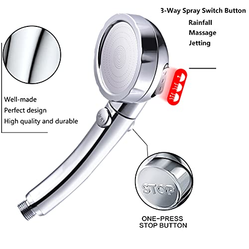 Nosame Shower,High Pressure Handheld Shower Head with ON/Off Pause Switch 3-Settings Water Saving Showerhead, Chrome Finish Bathroom 1.6 GPM Shower Accessorie - Image 4