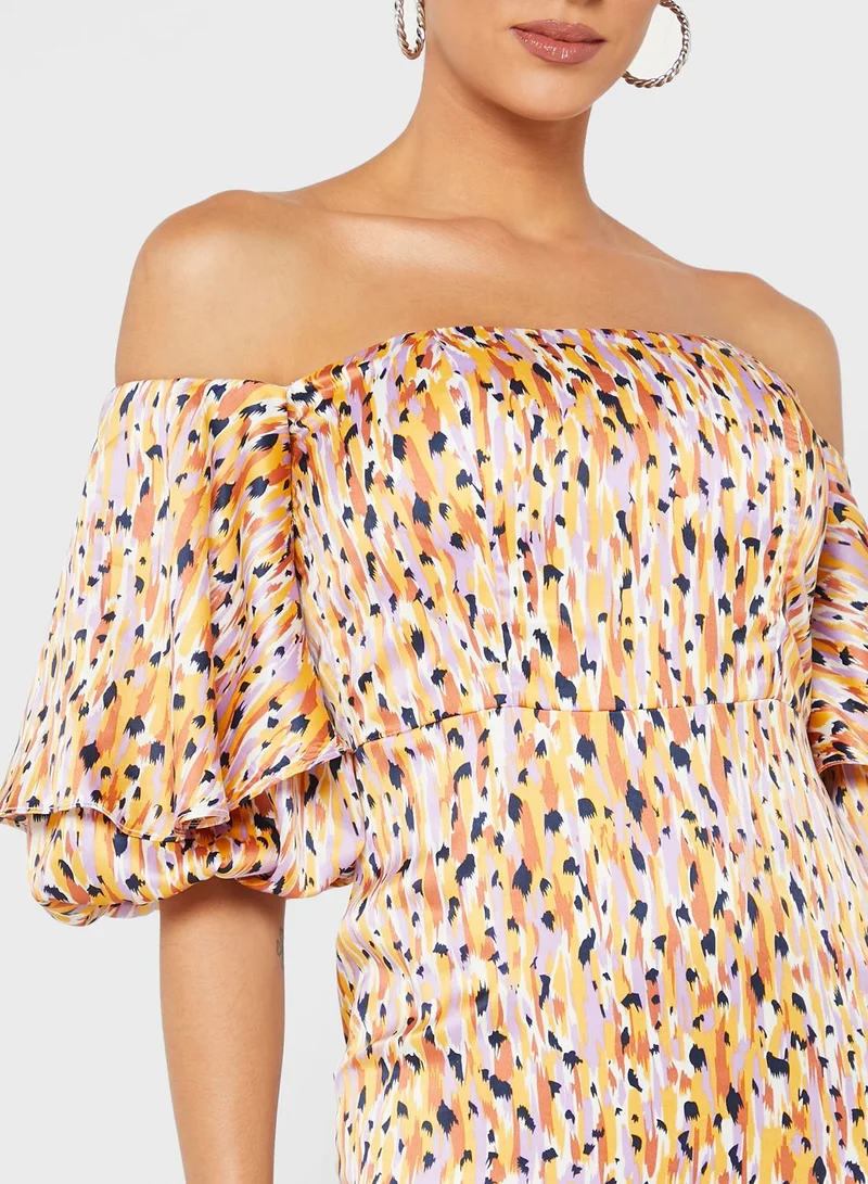 Pearls and Portraits Off Shoulder Dress