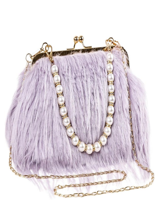 FeelfunFeather Women Clutch Purses,Fluffy Feather Evening Handbags for Wedding Party Banquet Prom Crossbody Bag, Light Purple - Image 1