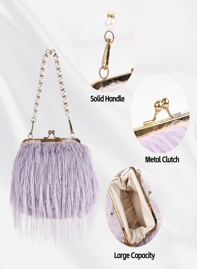 FeelfunFeather Women Clutch Purses,Fluffy Feather Evening Handbags for Wedding Party Banquet Prom Crossbody Bag, Light Purple - Image 5