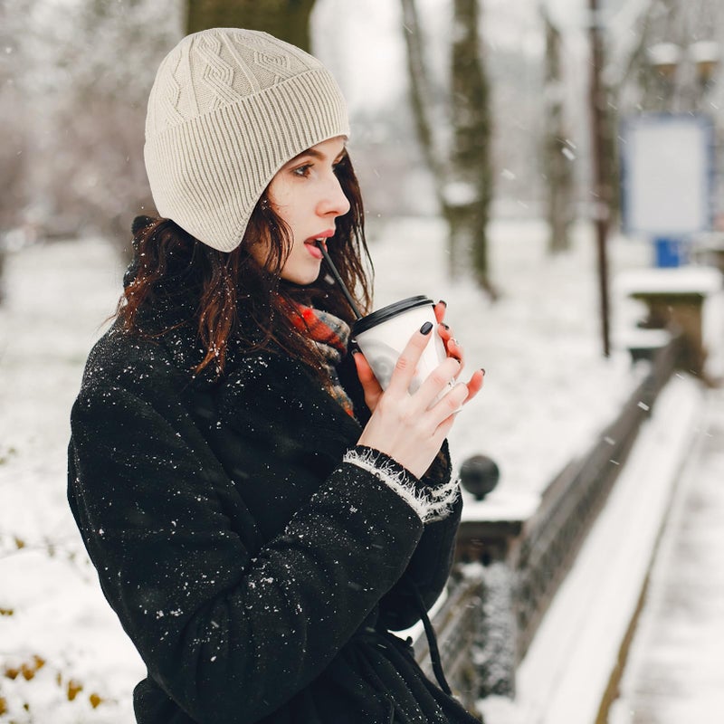 Ocatoma Winter Beanie with Earflap for Men Women Soft Warm Knit hat Fleece Lined Beanie Stocking Cap Outdoor Unisex Beige - Image 4