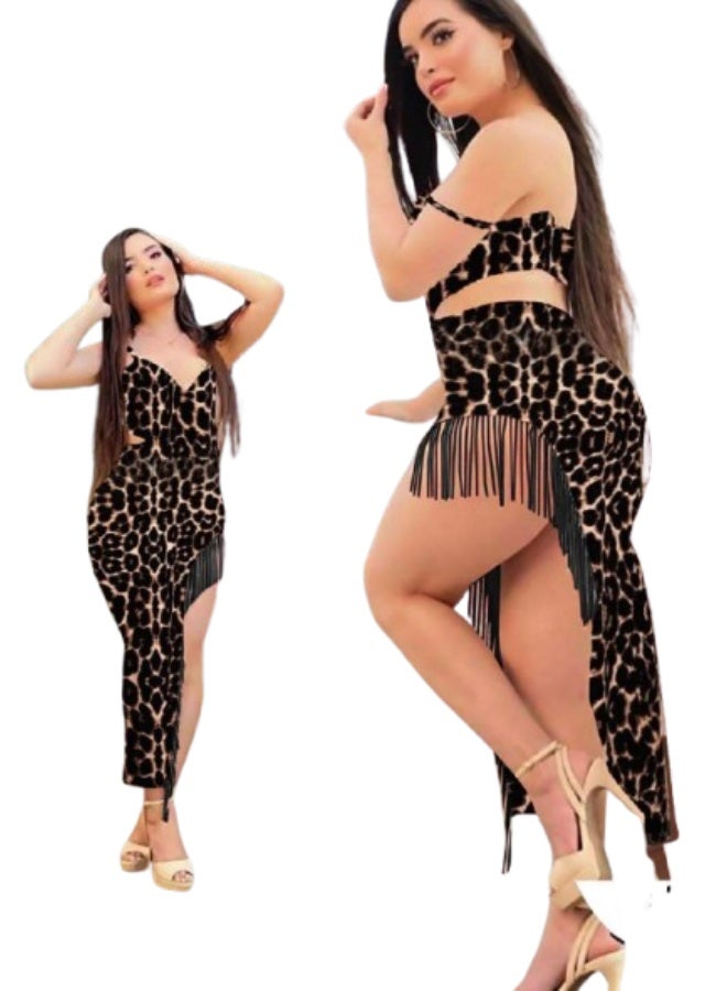 Lycra butter-length women's lingerie nightgown with fringe embellishments - long babydoll with a side slit and feminine design - Image 1