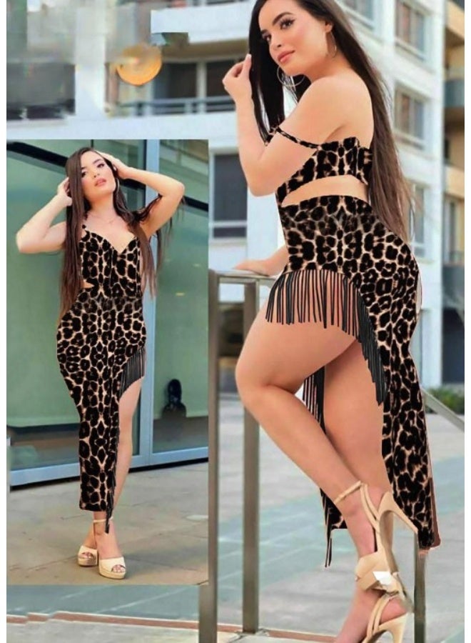 Lycra butter-length women's lingerie nightgown with fringe embellishments - long babydoll with a side slit and feminine design - Image 2