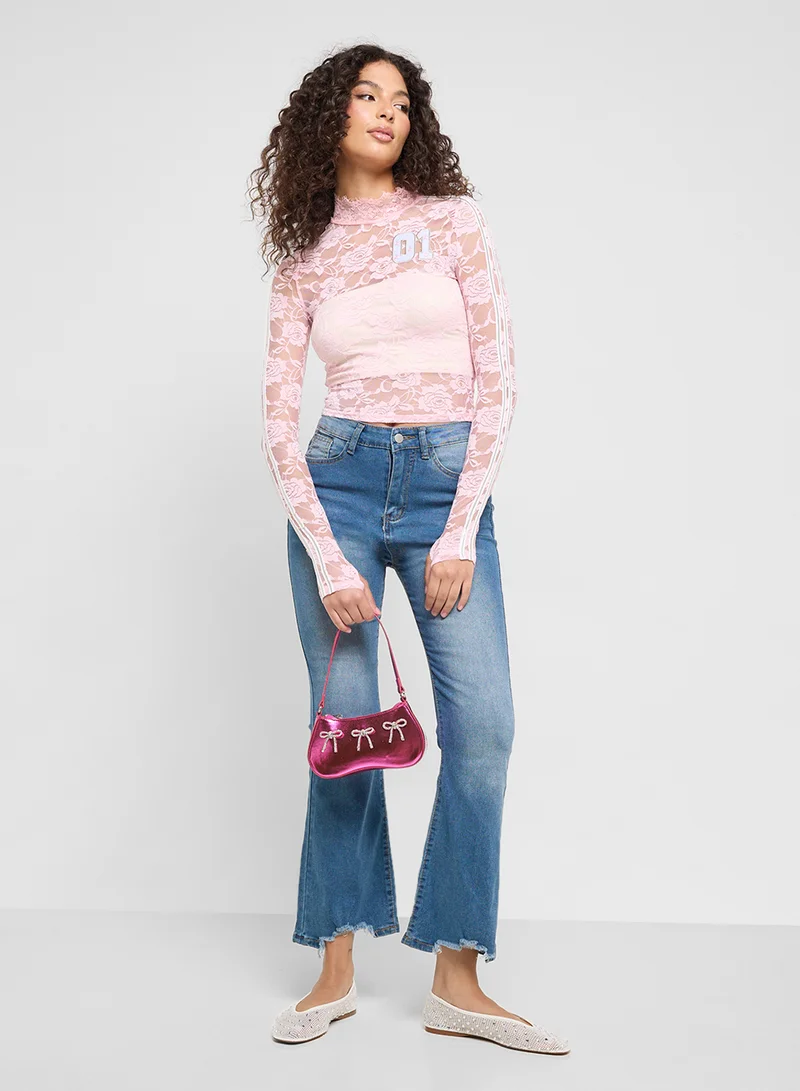Ginger Lace Detail Varsity Style Top