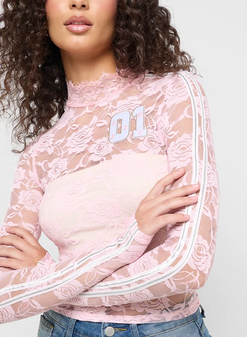Ginger Lace Detail Varsity Style Top