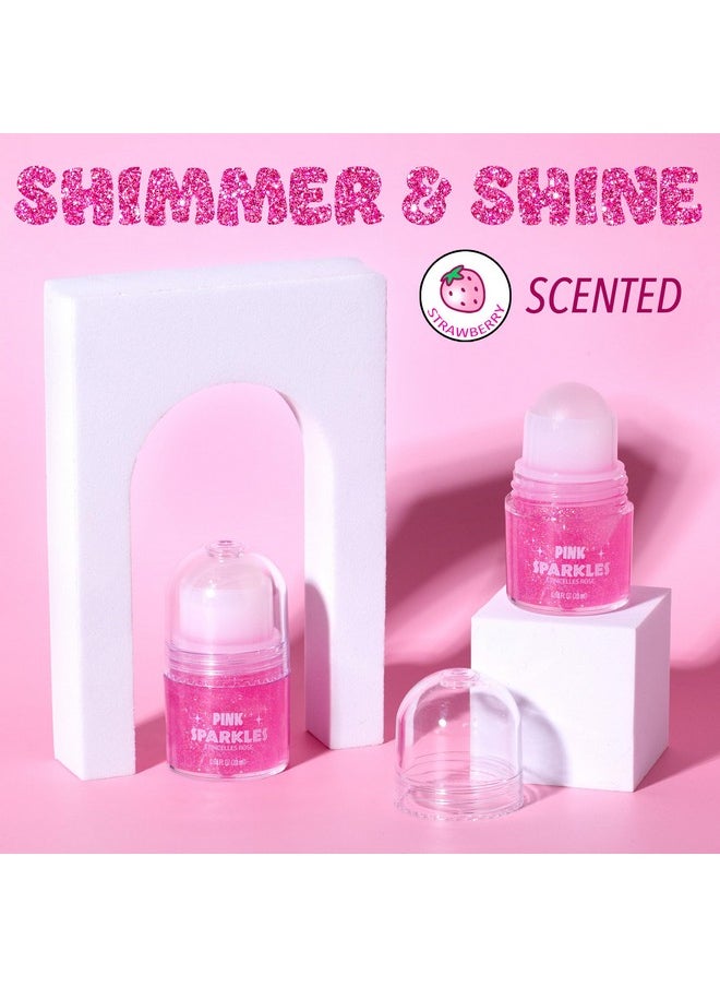 Expressions Expressions 2pc Pink Sparkles Roll-On Glitter Set - Strawberry Scented Roll On Body Glitter & Face Glitter, Smooth Rollerball Tip Glitter Stick Face & Body Makeup for Shimmer & Shine  - Image 4