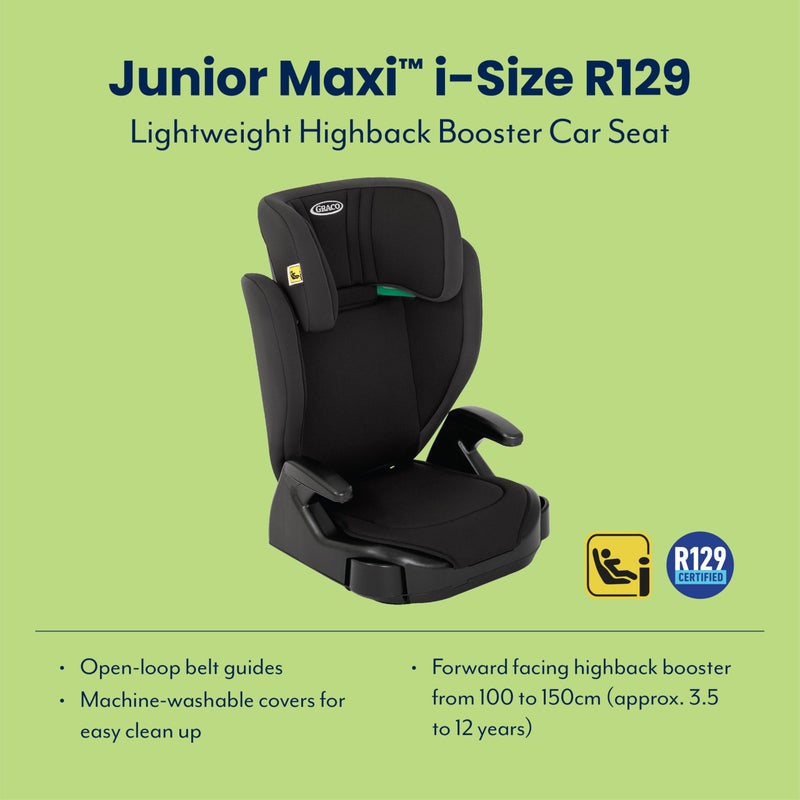Graco Junior Maxi i-Size R129 Highback Booster Car Seat With Cupholders, Suitable From 100-150cm (Approx. 3.5 To 12 Years) - Midnight Black - Image 2