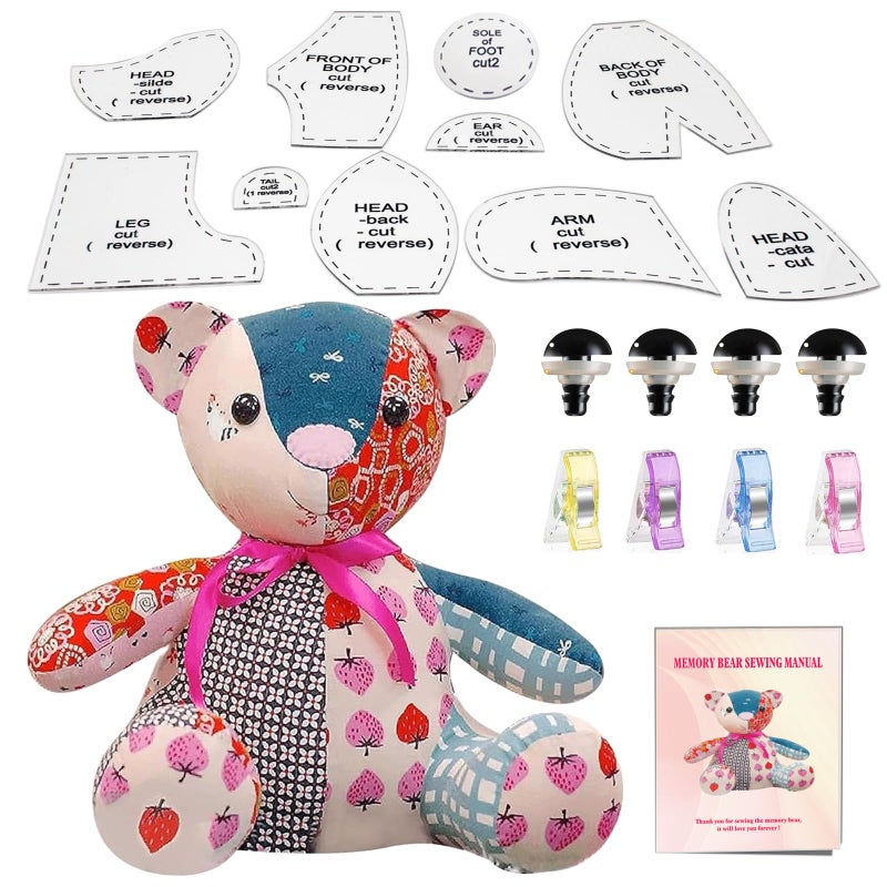 Fosdonge 15in/Sitting Height 9in Fosdonge Acrylic Memory Bear Template Ruler Set with Detailed Instructions, Sewing Patterns for Beginners, Teddy Bear Quilting templates (Sitting Height 9in) - Image 1