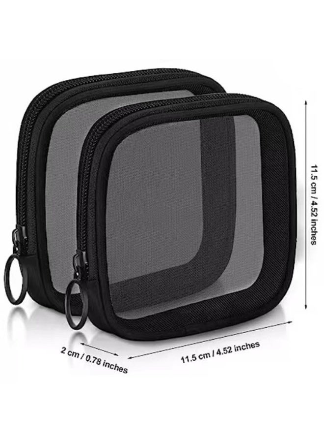 2 قطعة حقيبة مكياج صغيرة شبكية صغيرة للسفر حقيبة مستحضرات تجميل للسفر حقيبة أدوات تجميل صغيرة شبكية لتنظيم أدوات الزينة بسحاب - Image 2