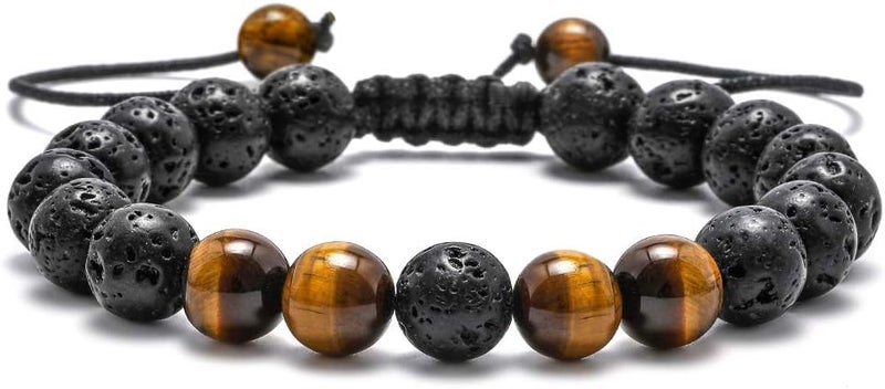 M MOOHAM Beaded Bracelets for Mens Gifts - Natural Stone 8mm Tiger Eye Matte Agate Lava Rock Bracelets for Men Teen Boys Birthday Anniversary Christmas Gifts for Men Teens Grandpa - Image 1