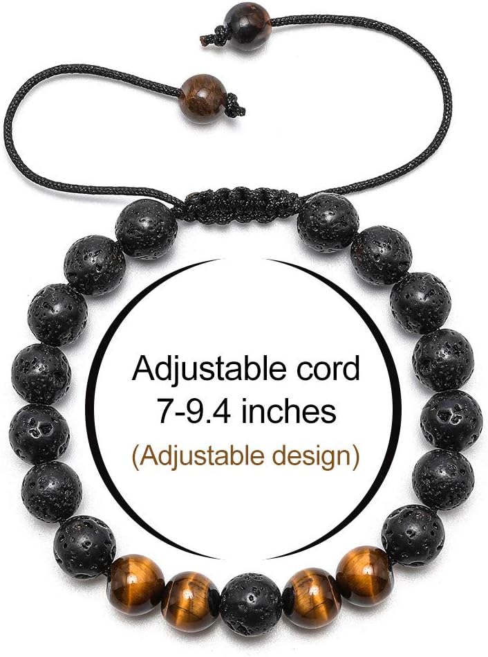 M MOOHAM Beaded Bracelets for Mens Gifts - Natural Stone 8mm Tiger Eye Matte Agate Lava Rock Bracelets for Men Teen Boys Birthday Anniversary Christmas Gifts for Men Teens Grandpa - Image 3