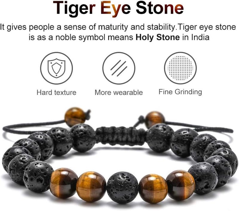 M MOOHAM Beaded Bracelets for Mens Gifts - Natural Stone 8mm Tiger Eye Matte Agate Lava Rock Bracelets for Men Teen Boys Birthday Anniversary Christmas Gifts for Men Teens Grandpa - Image 4