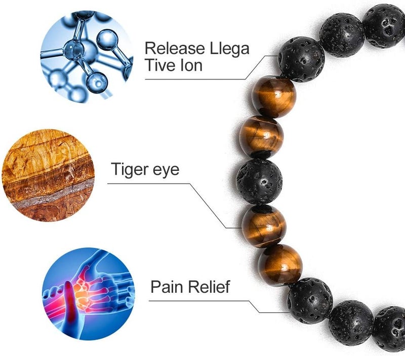 M MOOHAM Beaded Bracelets for Mens Gifts - Natural Stone 8mm Tiger Eye Matte Agate Lava Rock Bracelets for Men Teen Boys Birthday Anniversary Christmas Gifts for Men Teens Grandpa - Image 5
