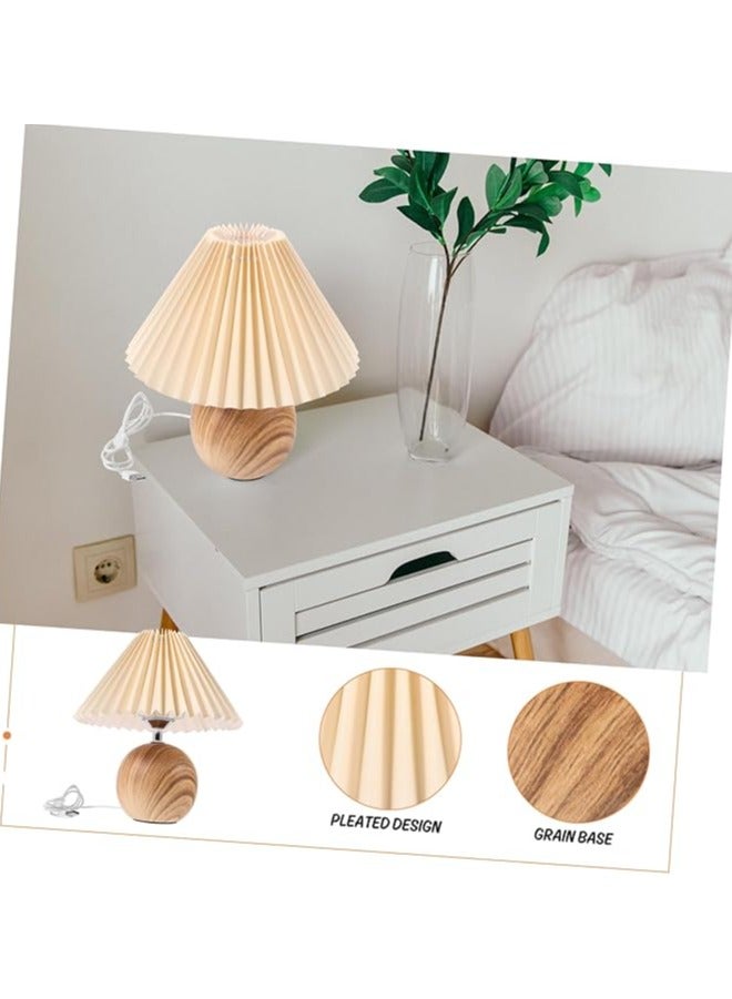 XiuWoo Wood Grain Pleated Table Lamp Wood Grain Base Table Lamp with Drum Shade Aesthetic Lamps for Bedroom Vintage Lamp Shade Nightstand Lamp Table Lamp with Usb Port Living Room Bell Lamp Lampshade Cloth - Image 2