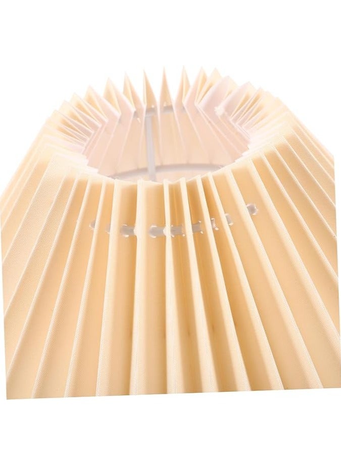 XiuWoo Wood Grain Pleated Table Lamp Wood Grain Base Table Lamp with Drum Shade Aesthetic Lamps for Bedroom Vintage Lamp Shade Nightstand Lamp Table Lamp with Usb Port Living Room Bell Lamp Lampshade Cloth - Image 4