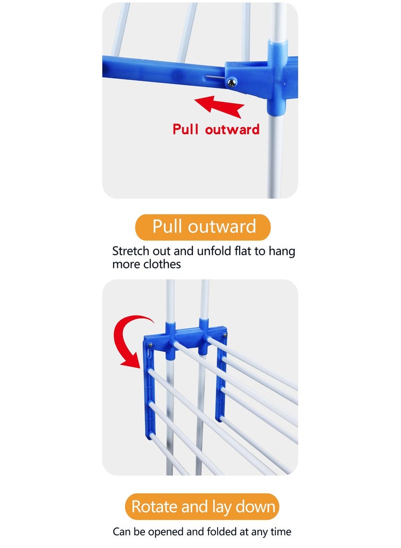 ZAPRUS Heavy Duty 4-Tier Clothes Drying Rack with Wheels – Foldable Iron Pipe Laundry Dryer Stand 16mm, Space Saving Garment Hanger Organizer for Indoor & Outdoor Use, Blue & White (72×64×170 cm) - Image 4