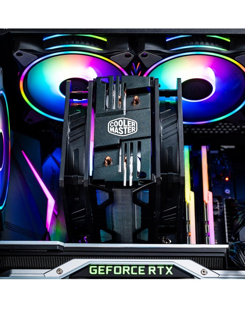COOLER MASTER - Hyper 212 LED Turbo RGB ( 1 FAN ) CPU Air Cooler - Jet Black Aluminium Finish, 4 Continuous Direct Contact Heat Pipes with Fins, Dual Sickle Flow 120 RGB Fans, RGB LED Controller - Image 1