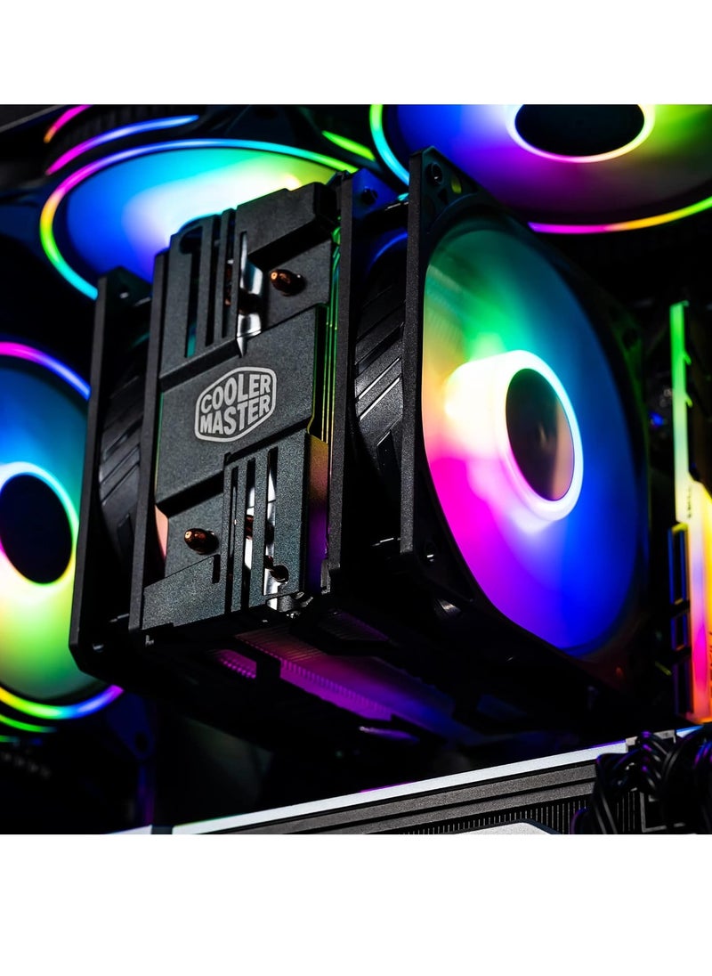 COOLER MASTER - Hyper 212 LED Turbo RGB ( 1 FAN ) CPU Air Cooler - Jet Black Aluminium Finish, 4 Continuous Direct Contact Heat Pipes with Fins, Dual Sickle Flow 120 RGB Fans, RGB LED Controller - Image 1