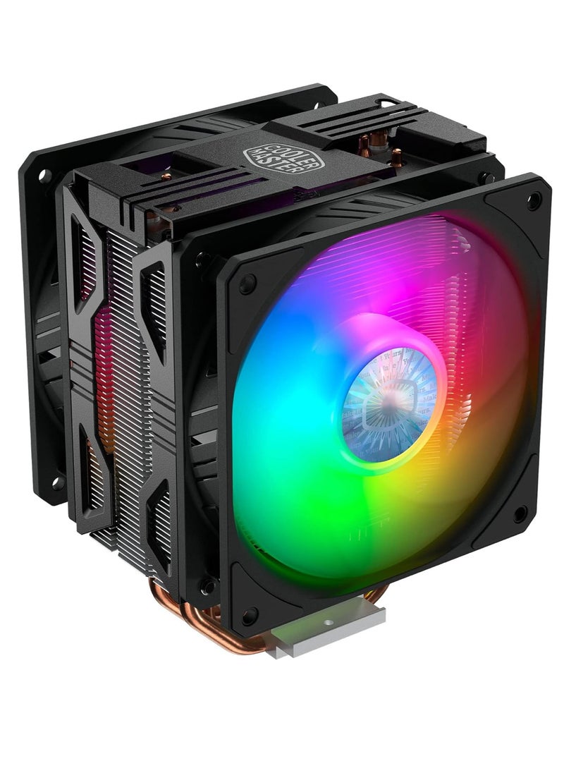 COOLER MASTER - Hyper 212 LED Turbo RGB ( 1 FAN ) CPU Air Cooler - Jet Black Aluminium Finish, 4 Continuous Direct Contact Heat Pipes with Fins, Dual Sickle Flow 120 RGB Fans, RGB LED Controller - Image 1