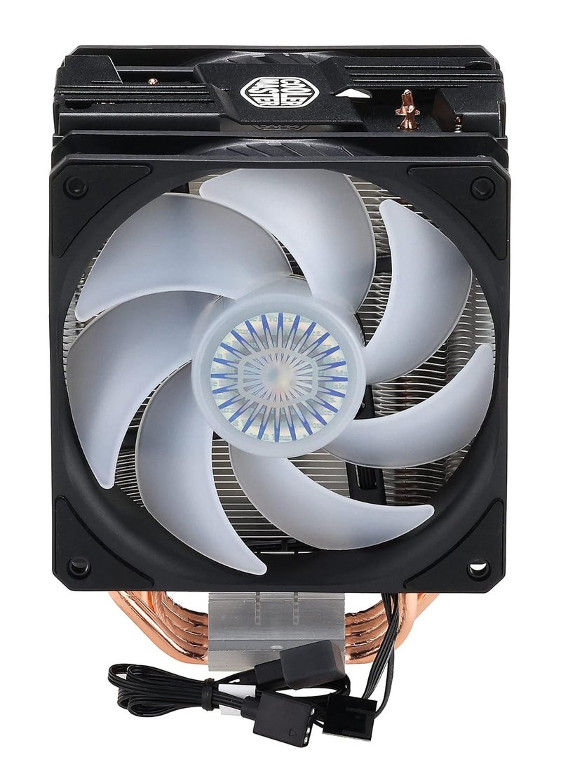 COOLER MASTER - Hyper 212 LED Turbo RGB ( 1 FAN ) CPU Air Cooler - Jet Black Aluminium Finish, 4 Continuous Direct Contact Heat Pipes with Fins, Dual Sickle Flow 120 RGB Fans, RGB LED Controller - Image 1