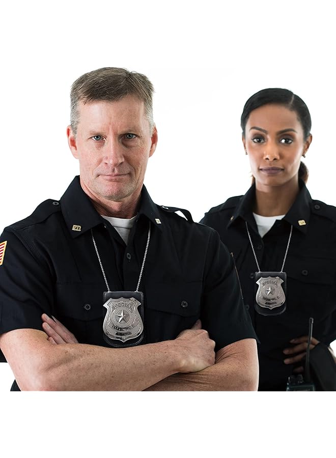 erorex Neck Chain Badge Holder Leather Police Badge Holder Security Card Holder With Inside Id Storage Universal Chain Badge Sleeve For Police Firefighter Detective Rectangle - Image 5