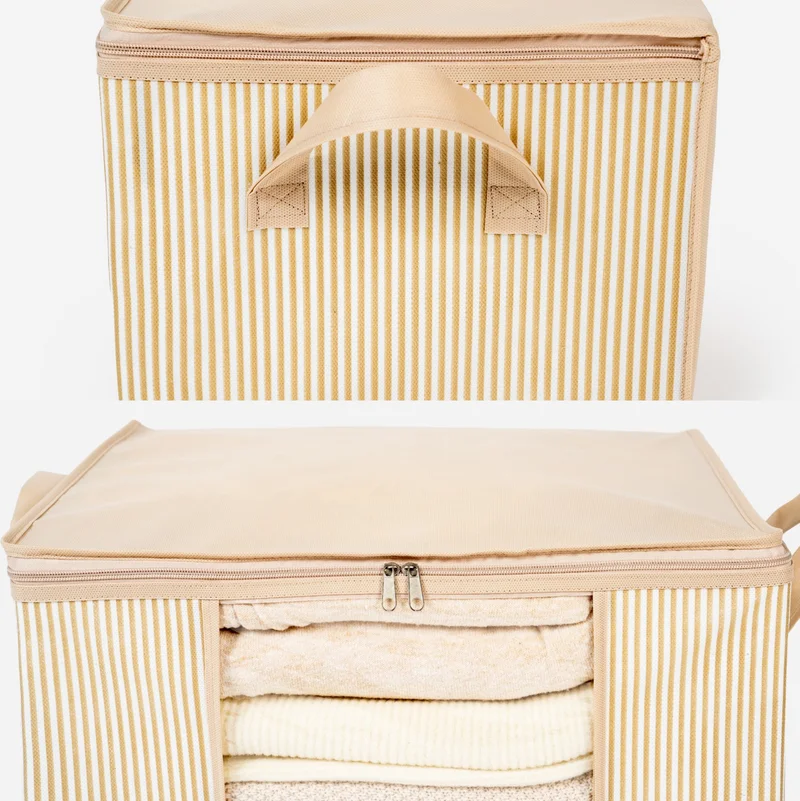 Nacarev 4 Pieces Medium Size Window Line Pattern Printed Beige Closet Clothes Organizer Bag Set 45X40X30 cm