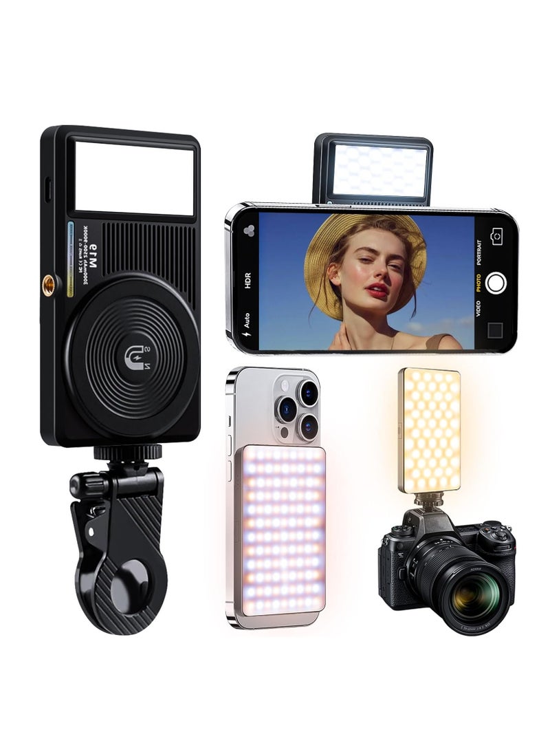 Double Side Magnetic Fill Light,LED Selfie Light for iPhone Android,Clip Video Light Adjusted 3 Light Modes for Phone,Rechargeable Portable Camera Light for Conference Makeup (3000mAh,129LED)  - Image 1