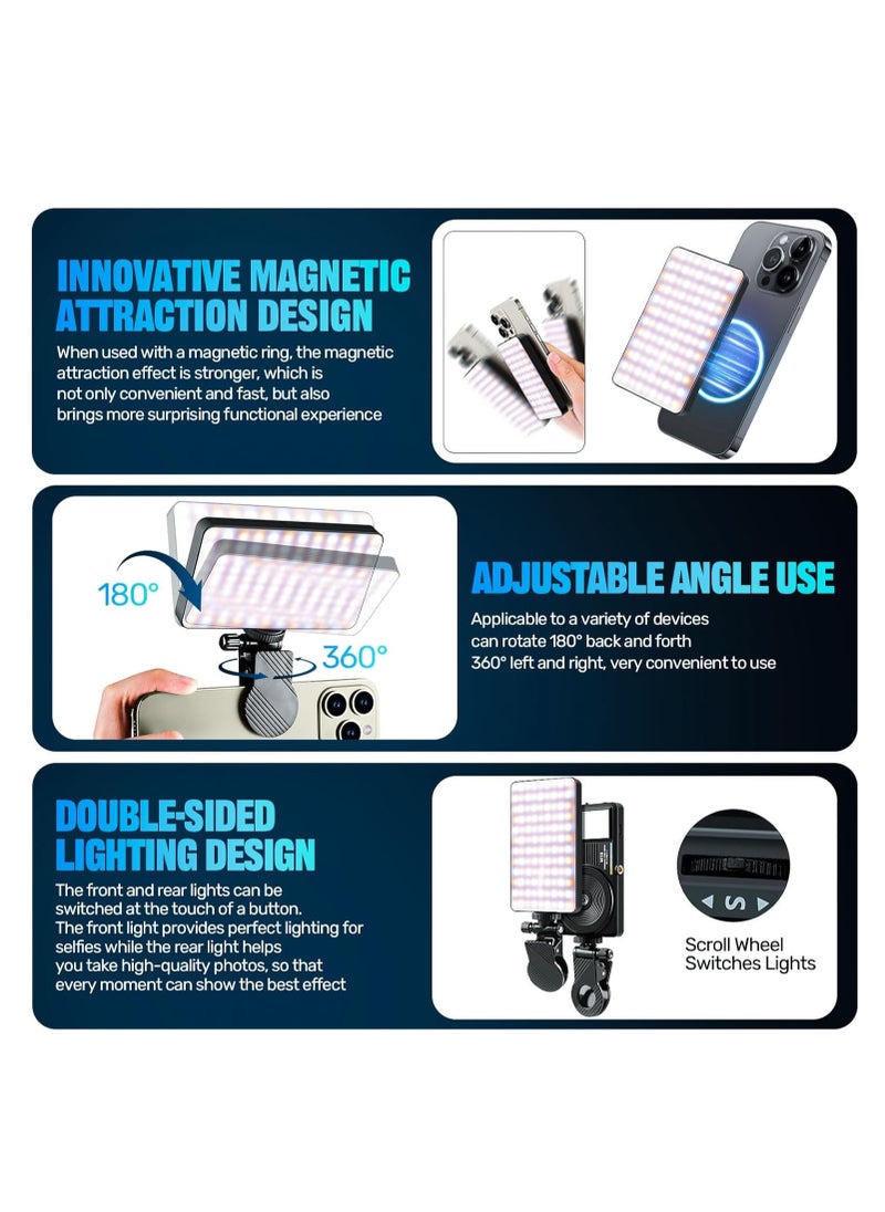Double Side Magnetic Fill Light,LED Selfie Light for iPhone Android,Clip Video Light Adjusted 3 Light Modes for Phone,Rechargeable Portable Camera Light for Conference Makeup (3000mAh,129LED)  - Image 3