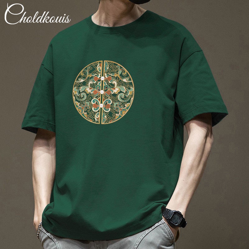 American-style national trend printed short-sleeved T-shirt for men's summer new heavy cotton casual loose round-neck half-sleeved top - Image 2