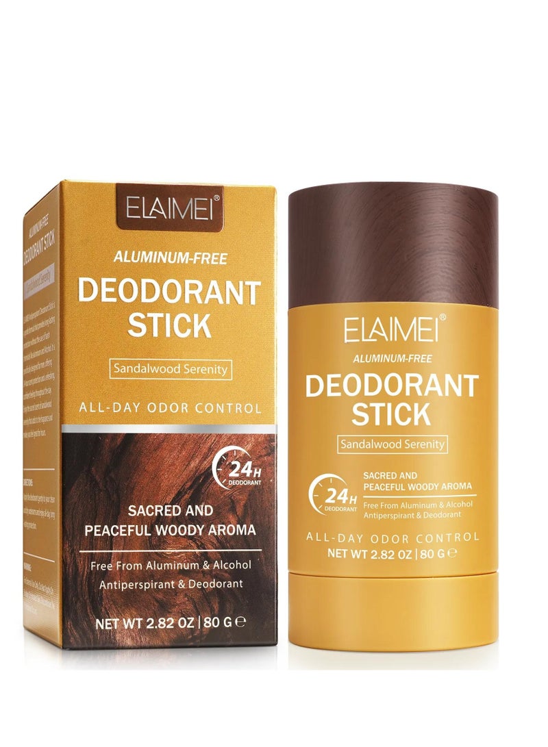 Elaimei 80 جرام مزيل عرق على شكل عصا للتحكم في الروائح لمدة 24 ساعة مرطب ومغذي يقلل من التعرق ويمنح الانتعاش مزيل عرق وكريم مضاد للتعرق برائحة خشب الصندل - Image 1