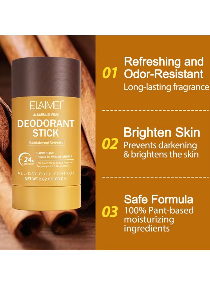Elaimei 80 جرام مزيل عرق على شكل عصا للتحكم في الروائح لمدة 24 ساعة مرطب ومغذي يقلل من التعرق ويمنح الانتعاش مزيل عرق وكريم مضاد للتعرق برائحة خشب الصندل - Image 4