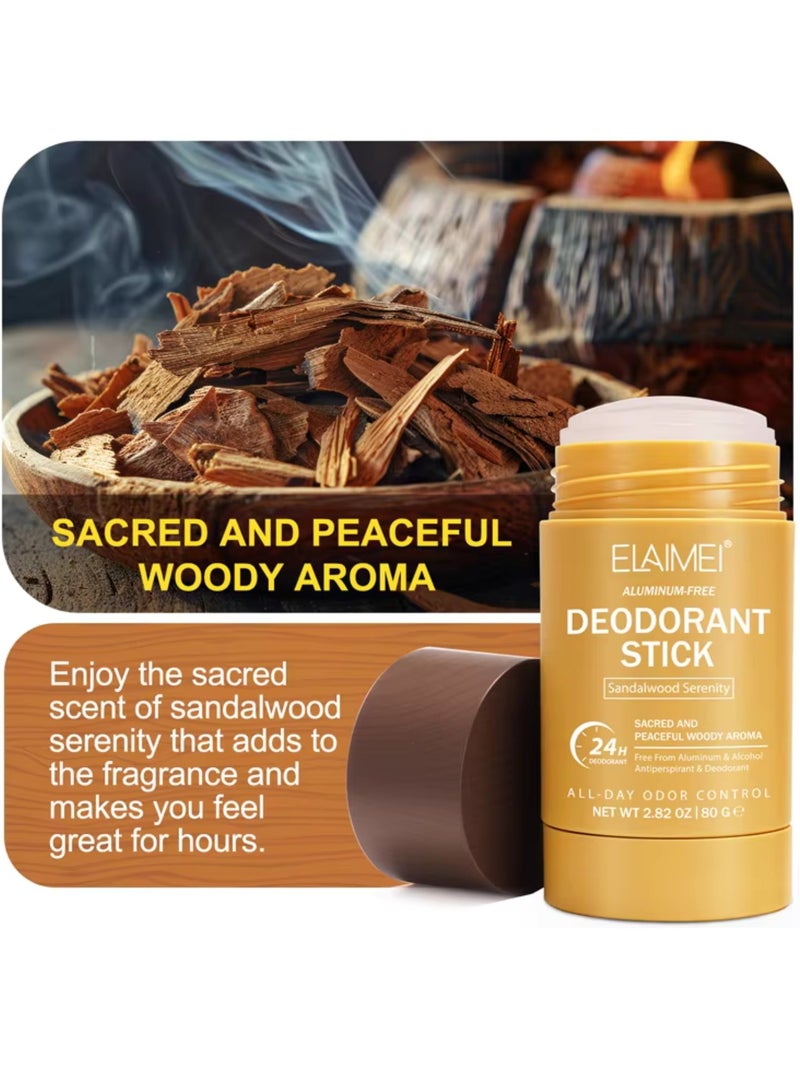 Elaimei 80 جرام مزيل عرق على شكل عصا للتحكم في الروائح لمدة 24 ساعة مرطب ومغذي يقلل من التعرق ويمنح الانتعاش مزيل عرق وكريم مضاد للتعرق برائحة خشب الصندل - Image 5