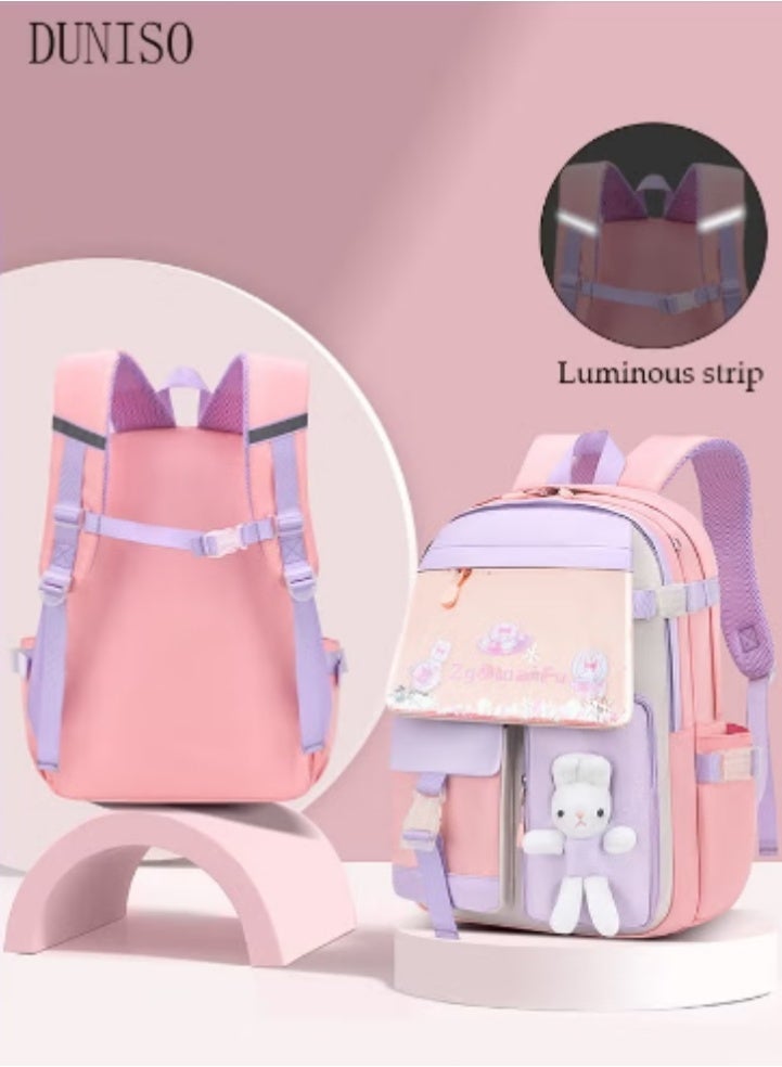 DUNISO Pink - Purple Color - Blocking Kids' Schoolbag | Luminous Strip Design, Cute & Safe - Image 1