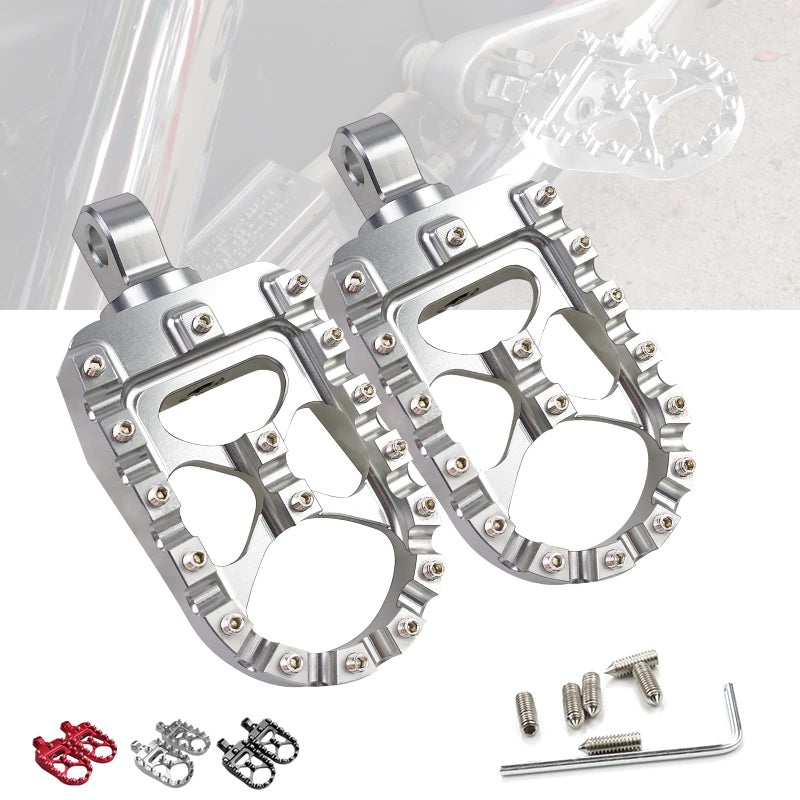 StarknightMT CNC Wide Fat Footpegs 360Â° Roating MX Foot Pegs Chopper Bobber Style Compatible with Harley Dyna Fatboy Sportster Iron 883 (Silver)