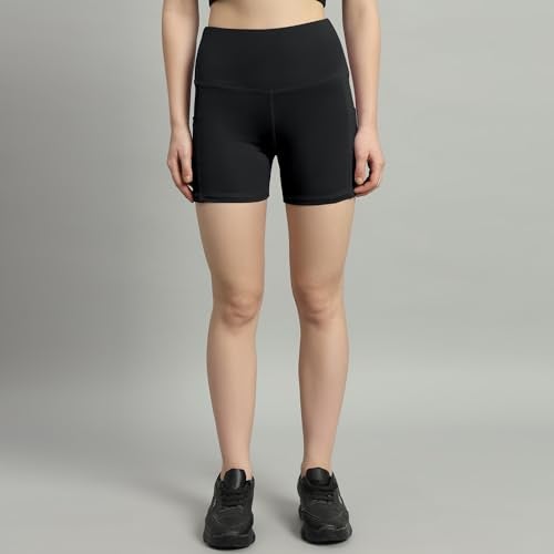 Mehrang High Waist Workout Shorts for Women, Midnight Sky, Bike Shorts with Elastic Waistband and Pockets, (M, Black) - Image 5