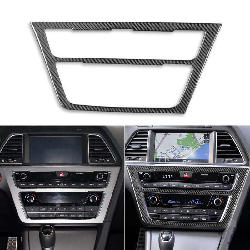 PJFUS Real Soft Black Carbon Fiber Car Central Console CD Player AC Climate Control Panel Trim Sticker Interior Accessories Auto Decoration Decal Compatible with Hyundai Sonata 2015 2016 2017