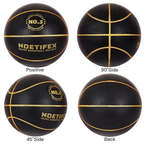 Noetifex Upgraded 580g Weighted Silent Basketball, High-Density Quiet Indoor Training Ball with Gift Box, Real Bounce Soft Material, Ideal for Home & Apartment Dribbling Practice (Black,Gold Size 3) - Image 2