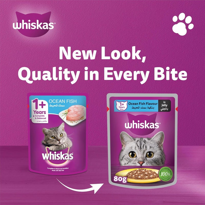 Whiskas Wet Cat Eat, Ocean Fish in Jelly, Pack of 28 x 80g, Wet Cat Food for Adult Cats 1+ Years, Complete and Balanced Nutrition - Image 2