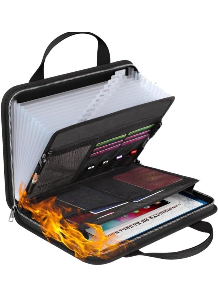 Loiisgy Fireproof Accordion File Organizer, 13-Pocket Expanding File Folder with Zipper, Handle & Labels, Transparent Multi-Pocket Folder for A4 & Letter Size Documents - Image 1