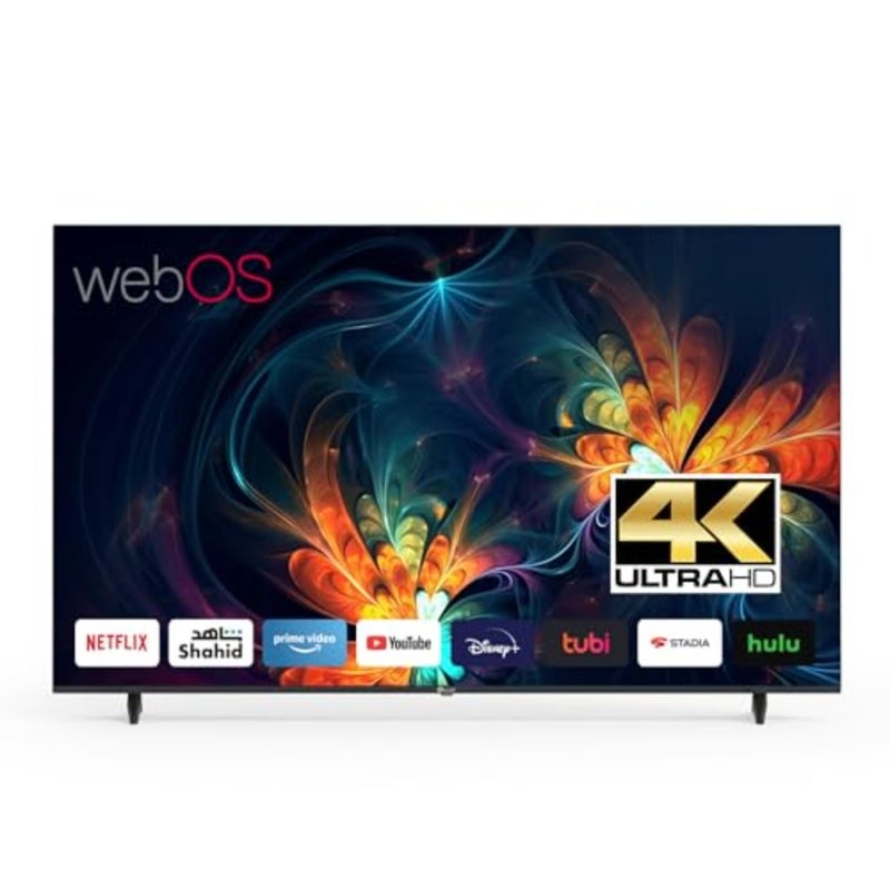 تلفزيون ذكي 50 بوصة UHD 4K لاستخدام غرفة المعيشة، لوحة LED رفيعة للغاية، تصميم بدون إطار أسود، دعم HDR10 والتحكم الصوتي عبر WiFi Bluetooth - Image 1