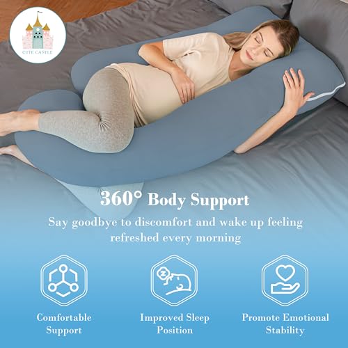 Cute Castle Cooling Cover Pregnancy Pillows, Soft U-Shape Maternity Pillow with Removable Cover - Full Body Pillows for Adults Sleeping - Pregnancy Must Haves - Jumbo 57 Inch - Grey - Image 5