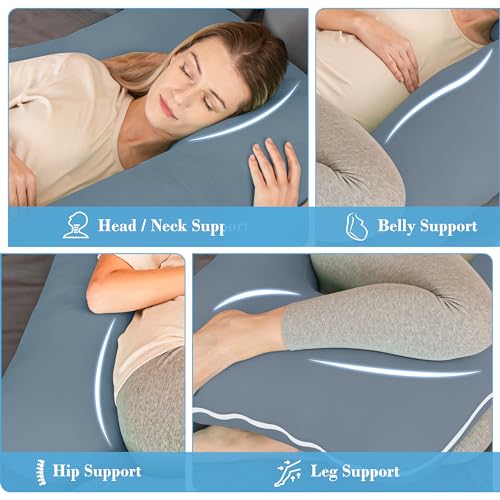 Cute Castle Cooling Cover Pregnancy Pillows, Soft U-Shape Maternity Pillow with Removable Cover - Full Body Pillows for Adults Sleeping - Pregnancy Must Haves - Jumbo 57 Inch - Grey - Image 2