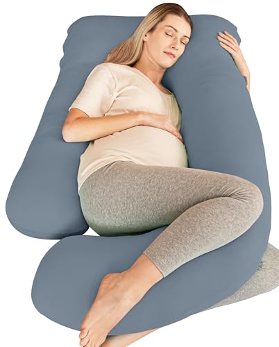 Cute Castle Cooling Cover Pregnancy Pillows, Soft U-Shape Maternity Pillow with Removable Cover - Full Body Pillows for Adults Sleeping - Pregnancy Must Haves - Jumbo 57 Inch - Grey - Image 1