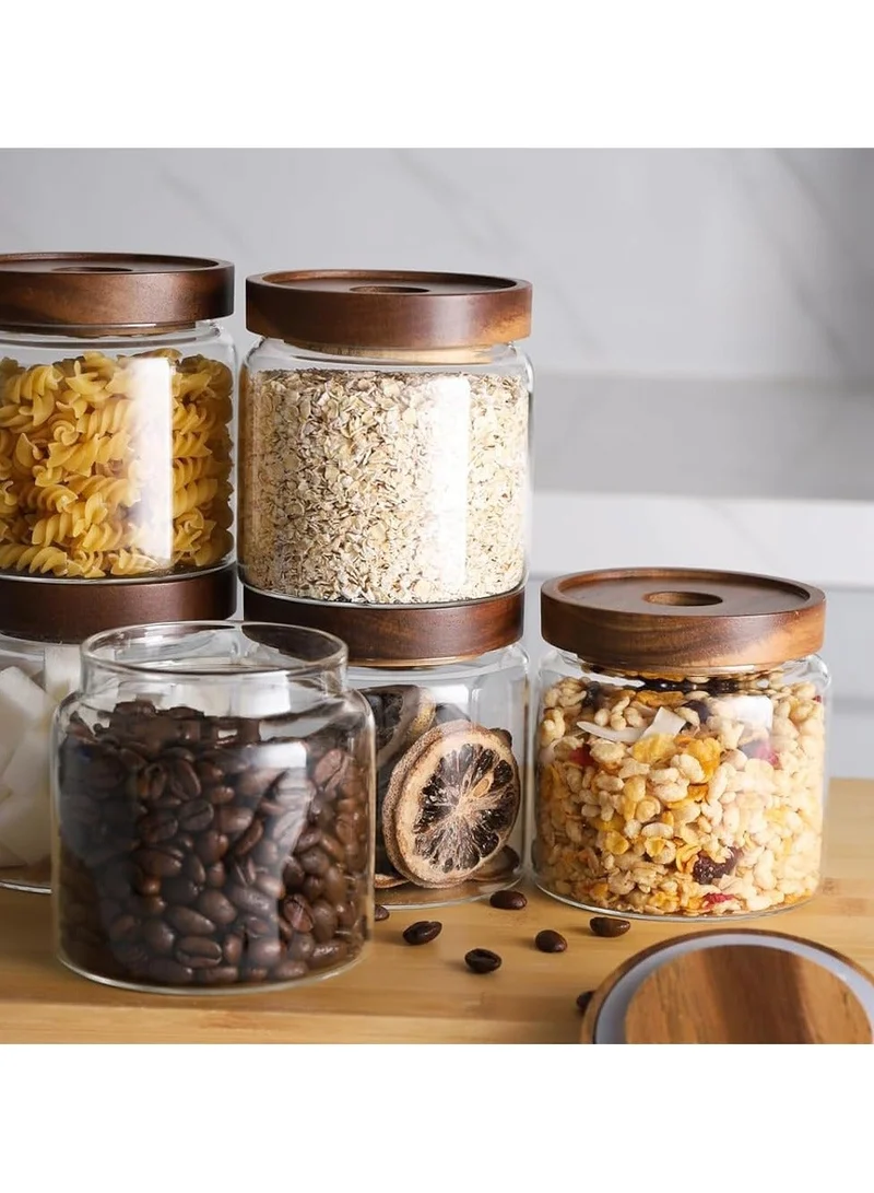 QUESERA 480ML Glass food storage jars with acacia wood lids with preprinted pantry labels- pack of 8 pcs