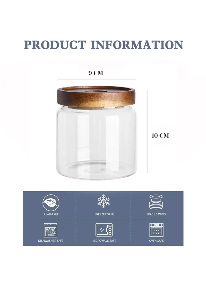 Quesera  480ML Glass food storage jars with acacia wood lids with preprinted pantry labels- pack of 8 pcs  | Best Price UAE