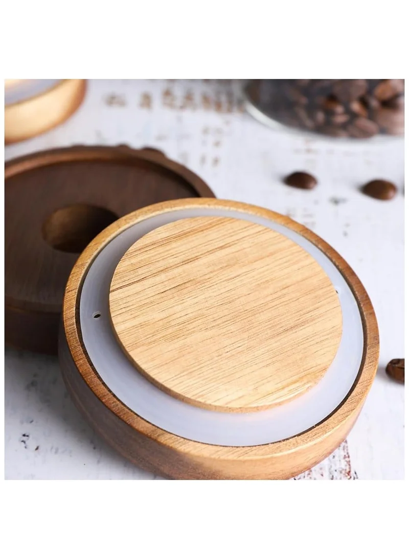 Quesera  480ML Glass food storage jars with acacia wood lids with preprinted pantry labels- pack of 8 pcs  | Best Price UAE