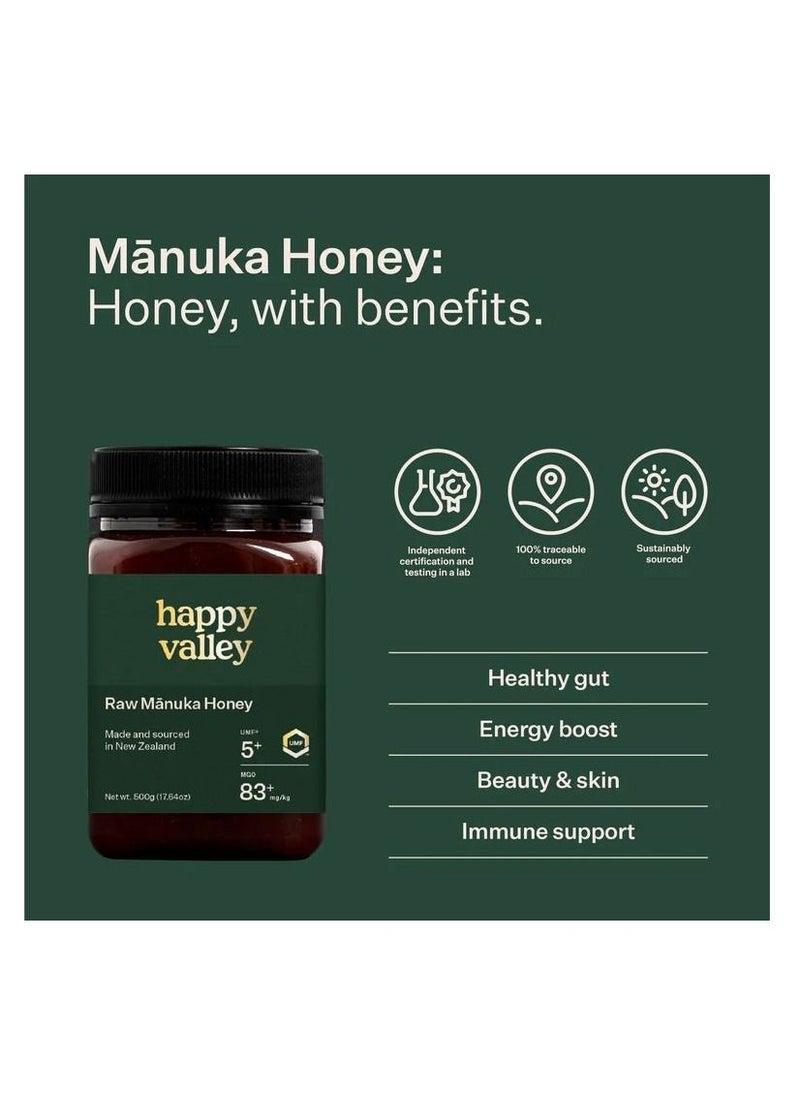 Happy Valley - Happy Valley Manuka Honey UMF 5+ MGO 83+ Authentic Raw Honey from New Zealand 500gm - Image 1