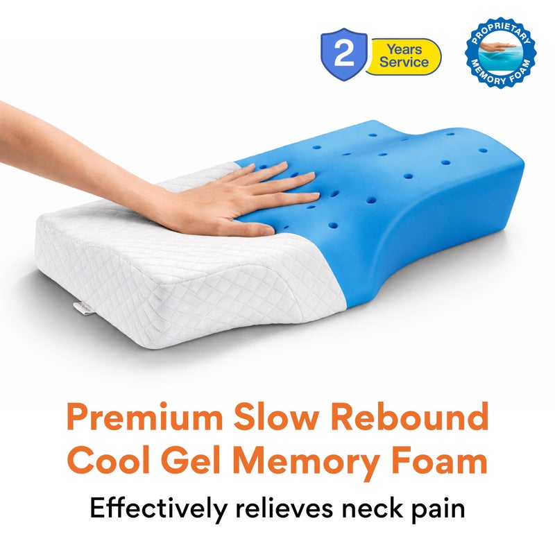 FOVERA Memory Foam Cervical Pillow for Neck Pain | Orthopedic Contour Neck Support Pillow for Sleeping, for Neck and Shoulder Pain, Dual Height (White Jacquard Cover, Pack of 1) - Image 2
